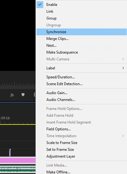 Synchronizing audio to video in Premiere Pro