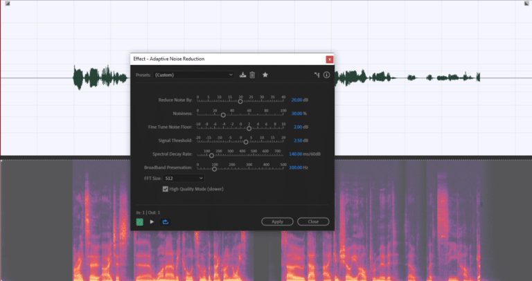 adobe audition noise reduction no presets
