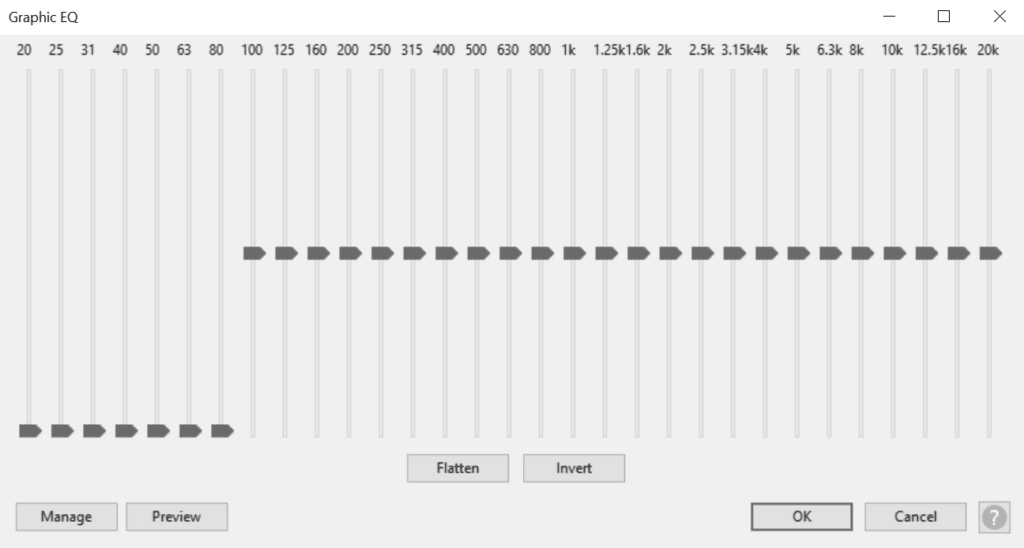 Graphic EQ settings for removing background noise in Audacity