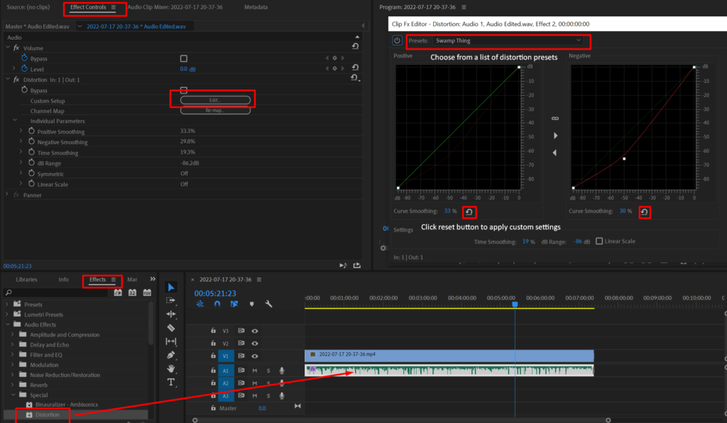 Applying Distortion effect in Premiere Pro onto the audio track