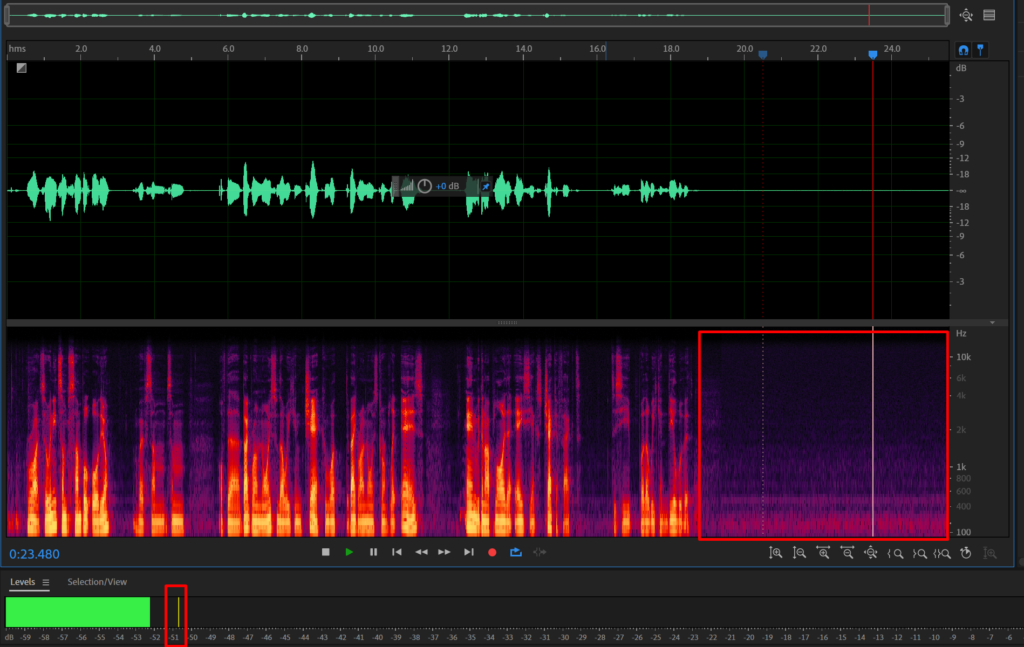 Measuring a -51dB noise floor in Adobe Audition.