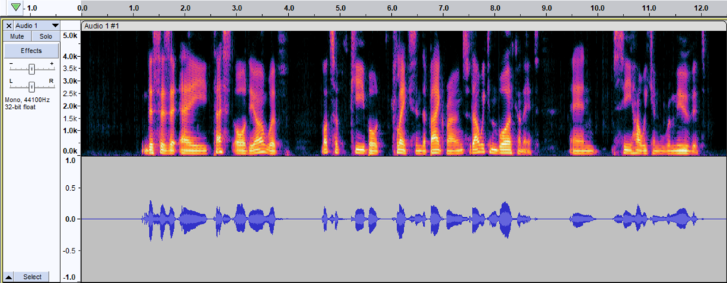 Audio track after cleaning keyboard noise with Audacity's Noise Reduction tool.