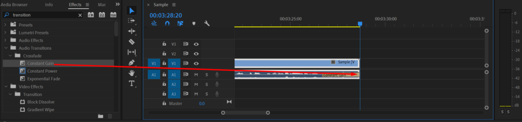 Applying alternative audio transition in Premiere Pro