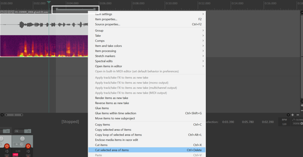 Cutting audio in Reaper.